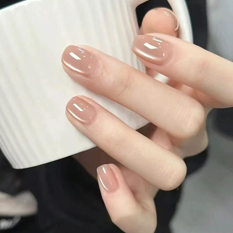 10Pcs Trendy Simple Solid Color Cat Eye Nail Art Fake Nails Long Lasting Fake Nails For Women Daily Office Party Manicure