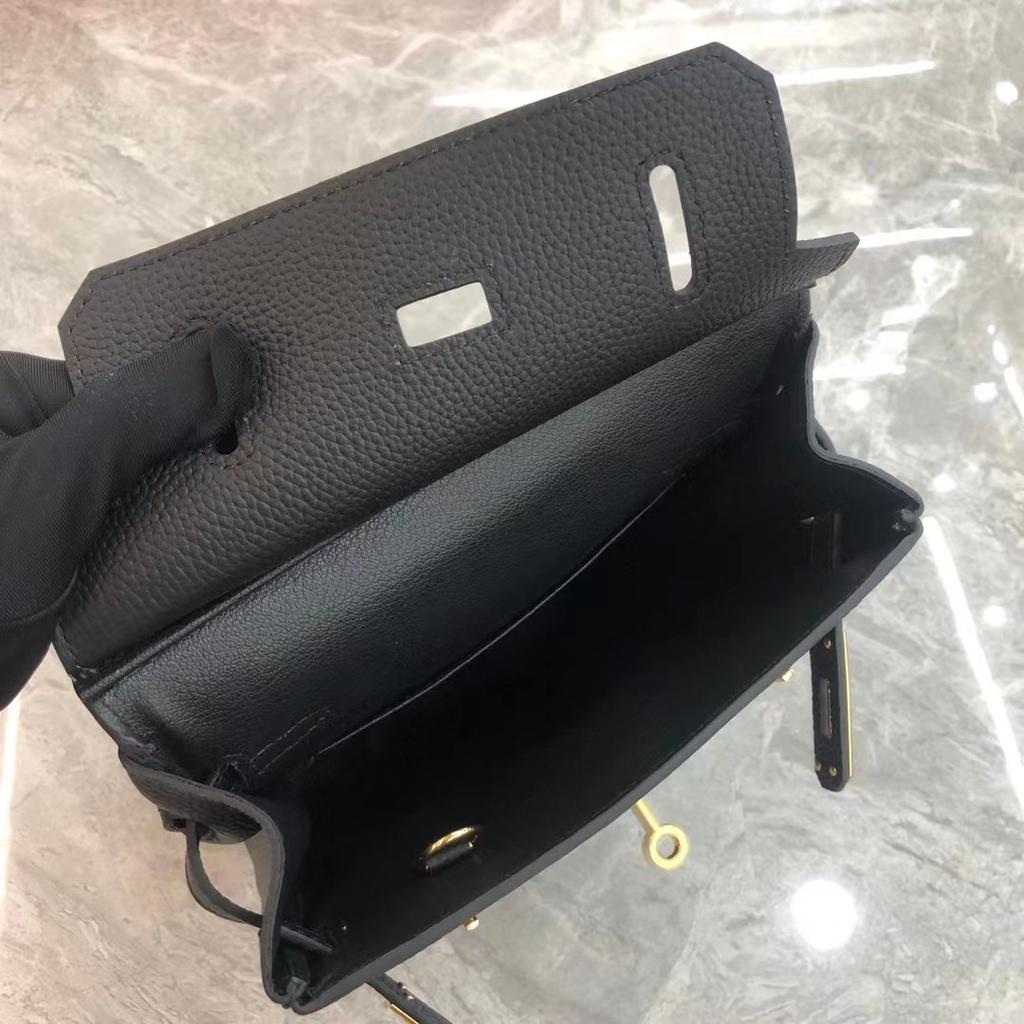 2025 New Kelli Breast Bag Fashionable Mini Simple Lychee Pattern Togo First Layer Cowhide Single Shoulder Women's Leather Bag