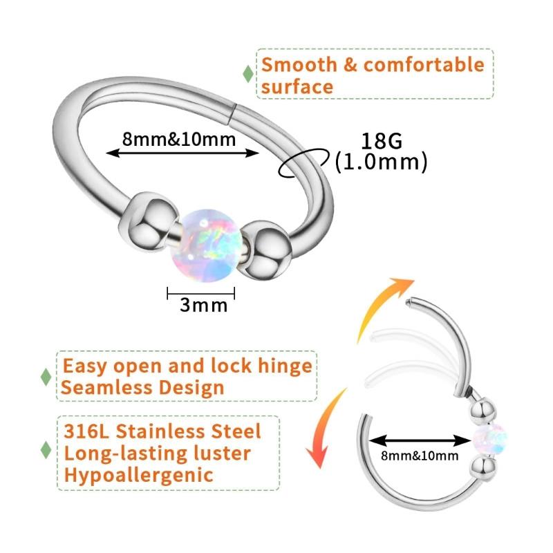 Opal Nose Rings Hoop Nose Stud Set for Women and Men Hypoallergenics Septum Ring Accessories Cartilage Earring Jewelry
