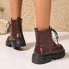 Fashion Short Lace-up Boots Women's New British Style Thick Middle Heels Women Autumn Winter Shoes Platform Black Brown Leather Botines