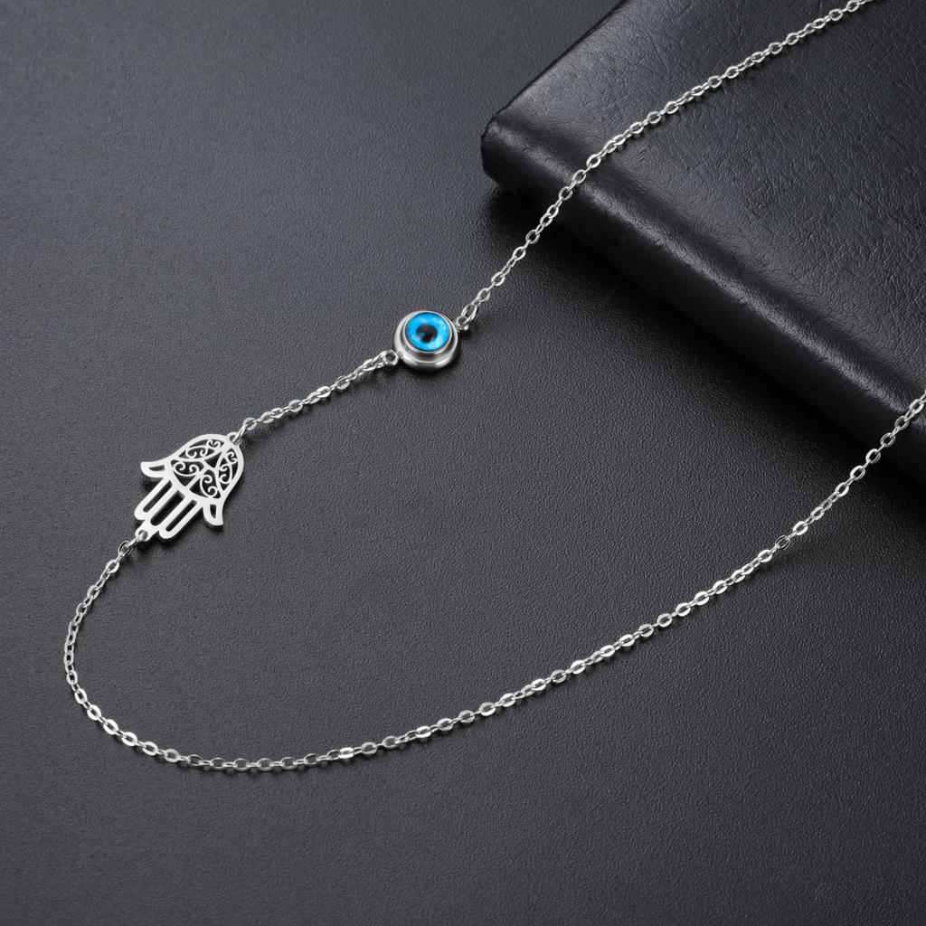 My Shape Turkish Hamsa Evil Eye Necklaces Stainless Steel Hollow Fatima Hand Chain Choker Fashion Lucky Jewelry Accessories Gift