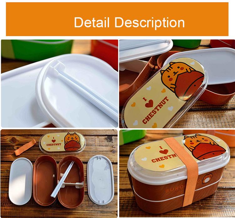 High Quality Cartoon Healthy Plastic Bento Box,Portable 600ml Lunch Bento Boxes Food Container Dinnerware Lunchbox Cutlery