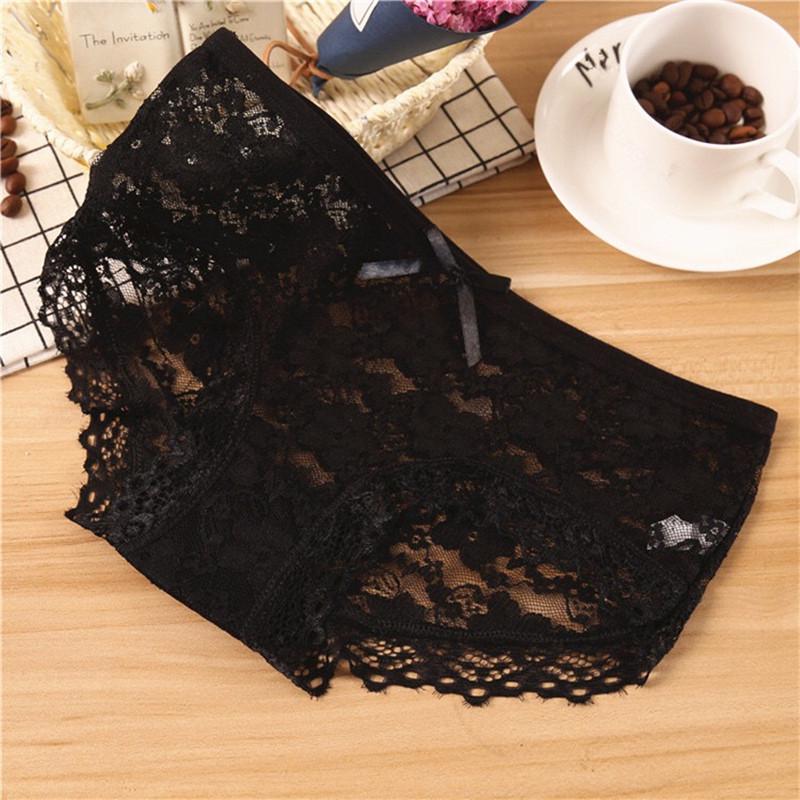 Ladies Sexy Underwear Lace Breathable Briefs Panties Breathable Lace Trim Mesh Briefs