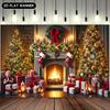 Christmas  Vintage Fireplace And Decorated Tree  Decoration Background Winter Backdrop Decorations For Photo Studio Photo Booth Christams Party