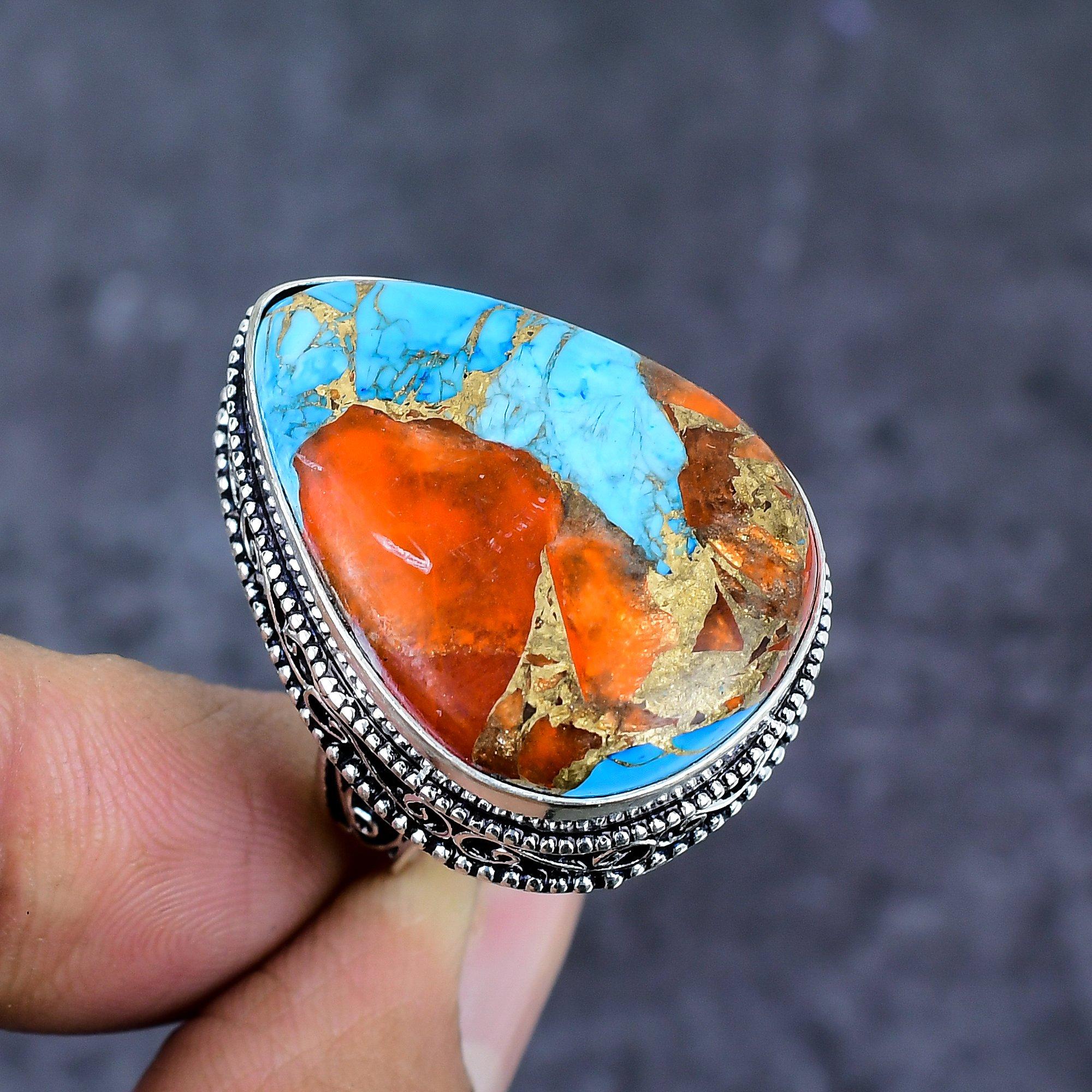 

Natural Spiny Oyster Gemstone 925 Sterling Silver Jewelry Ring Size 9 ET-4800
