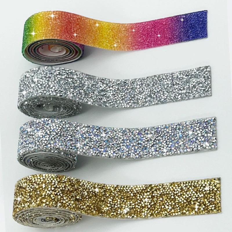 1 Yard Garment Accessories Multicolor Sewing Ribbon DIY Hot Fix Strass 1.5cm Rhinestones Appliques Tape Trim
