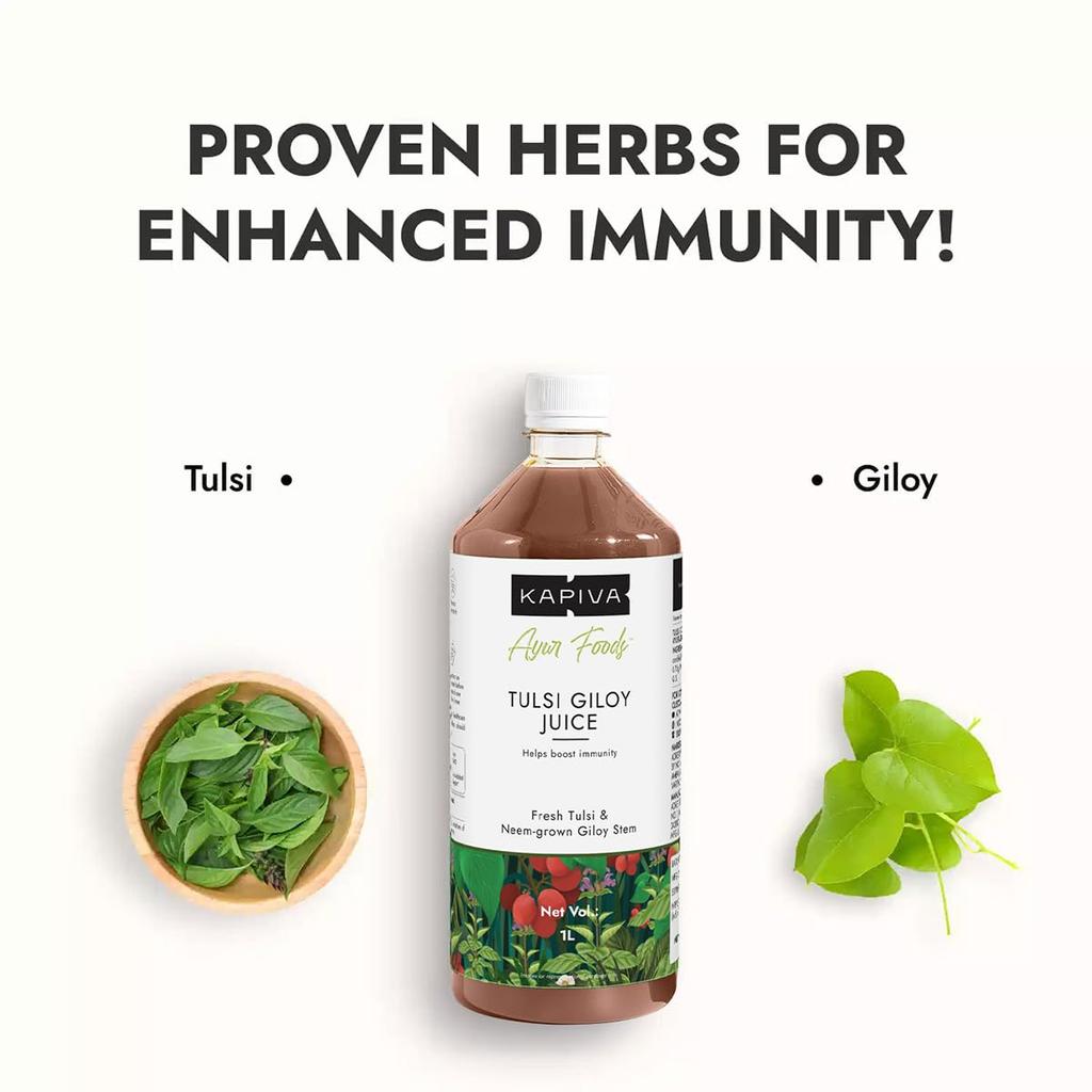 Kapiva Wild Tulsi Giloy Juice 1L Pack of 1 | Ayurvedic Daily Wellness & Immune Support Drink from Fresh Plants