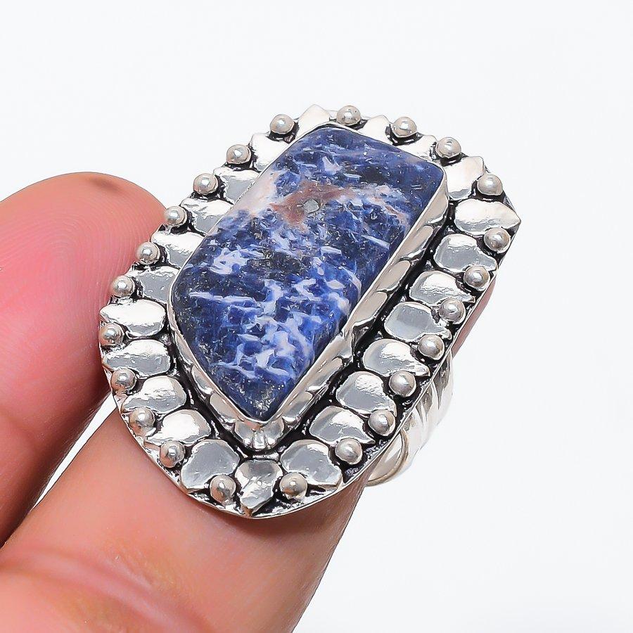 Natural Sodalite Gemstone 925 Sterling Silver Jewelry Ring Size 7.5 B3E88