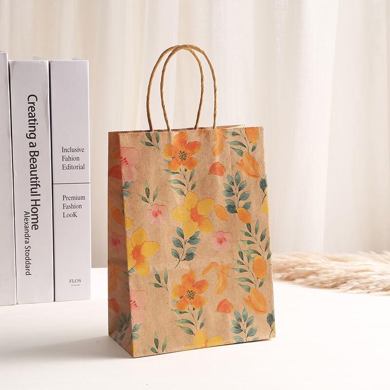 Floral Print Kraft Paper Shopping Bags