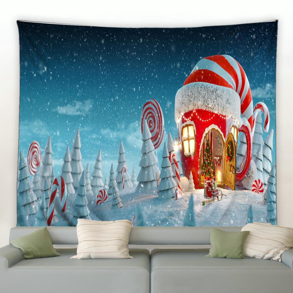 Home Decoration Christmas Pansy Claus Santa Santa Santa Shipper Printing Poly Petrapeculium Landscape Background Tapiz