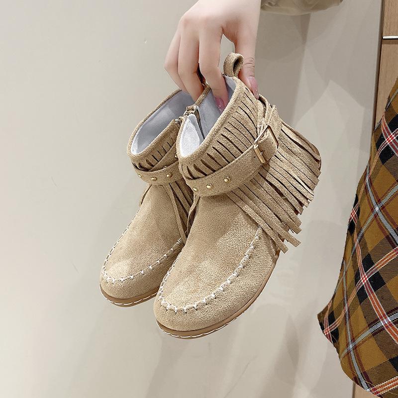 Retro Fringed Flat Boots