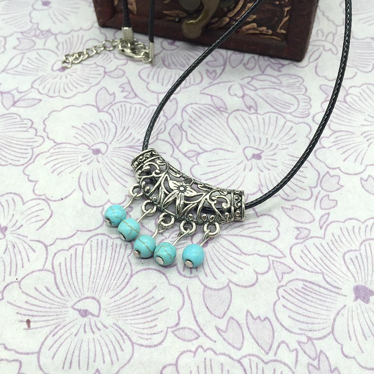 Fashion Necklace Accessories Bohemian Jewelry Miao Silver Sapphire Silver Flower Natural Chalcedony Short Clavicle Necklace