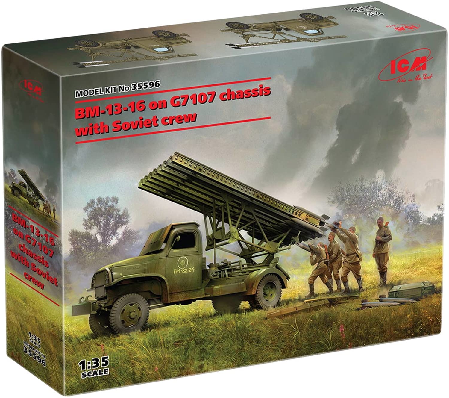 

ICM Масштаб 1/35 Советская армия БМ-13-16 Реактивная система залпового огня G7107 Корпус с советским экипажем, Пластиковый набор для сборки 35596, Отлито в цвете