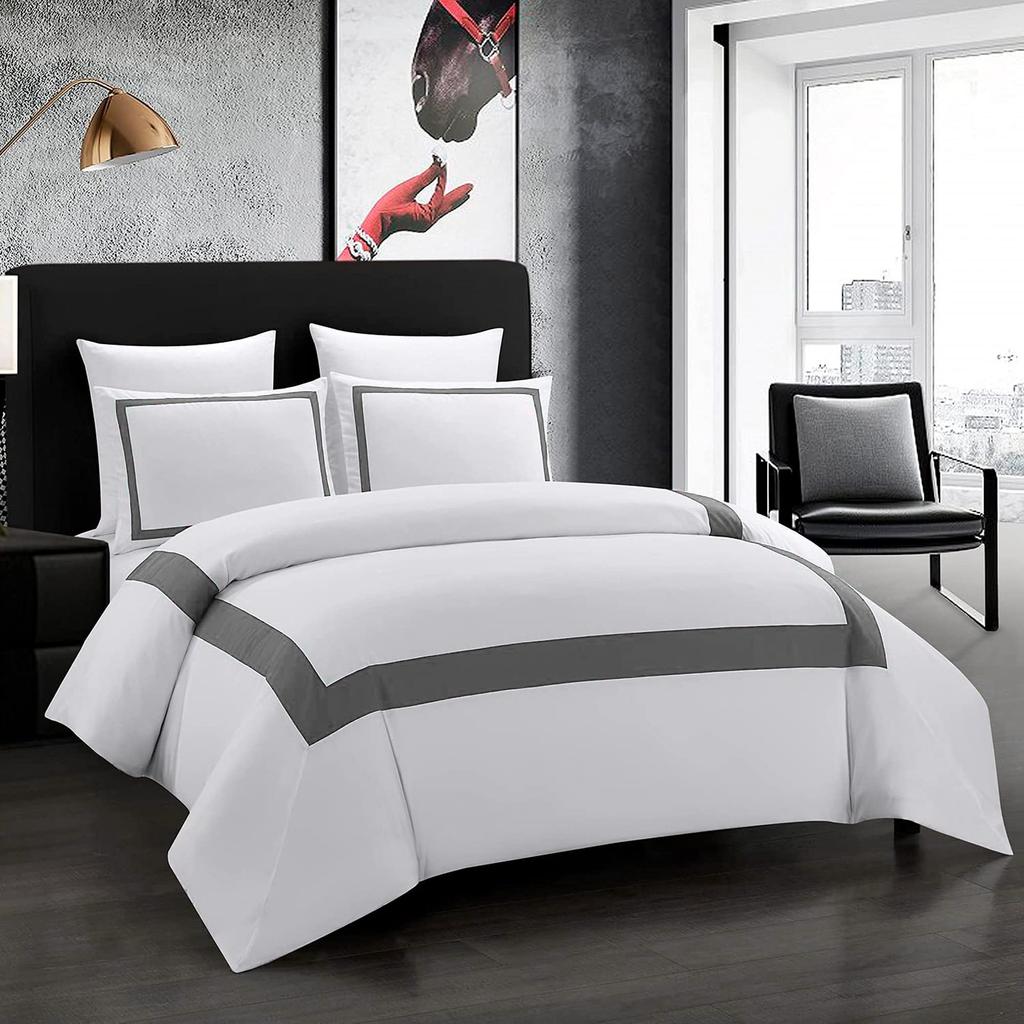 Capa de Edredom Padrão Linha Preta Série Roupa de Cama de Hotel Três Peças Capa de Edredom Estampa Nórdica Simples