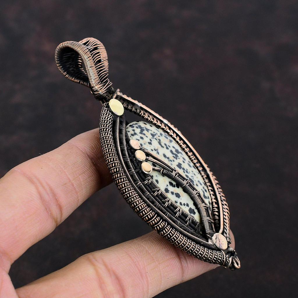 Dalmatian Jasper Pendant Copper Wire Wrapped Pendant Handmade Gemstone Pendant Copper Jewelry Amazing Pendant Gift For Her Wire Wrap Jewelry