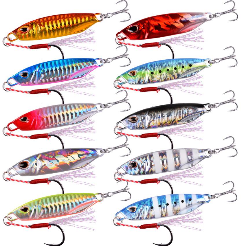 10PCS Japen Metal Cast Jig Set Spoon 10g-40g Trolling Hard Bait Bass Fishing Boat Tackle Trout Jigging Lure Jigs Saltwater Lures