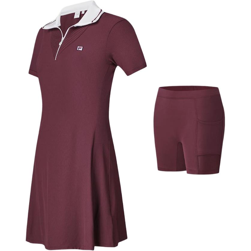 

FILA Color Block Logo Tennis Polo Dress With Shorts Women dresses Wine-Red A11W423304F-WI S