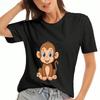 Cute Monkey Ladies Cotton T Shirt, Premium Cotton Quality Print, Durable, Casual Fashion. Featuring A Adorable Cartoon Monkey Graphic, Perfect For Ani