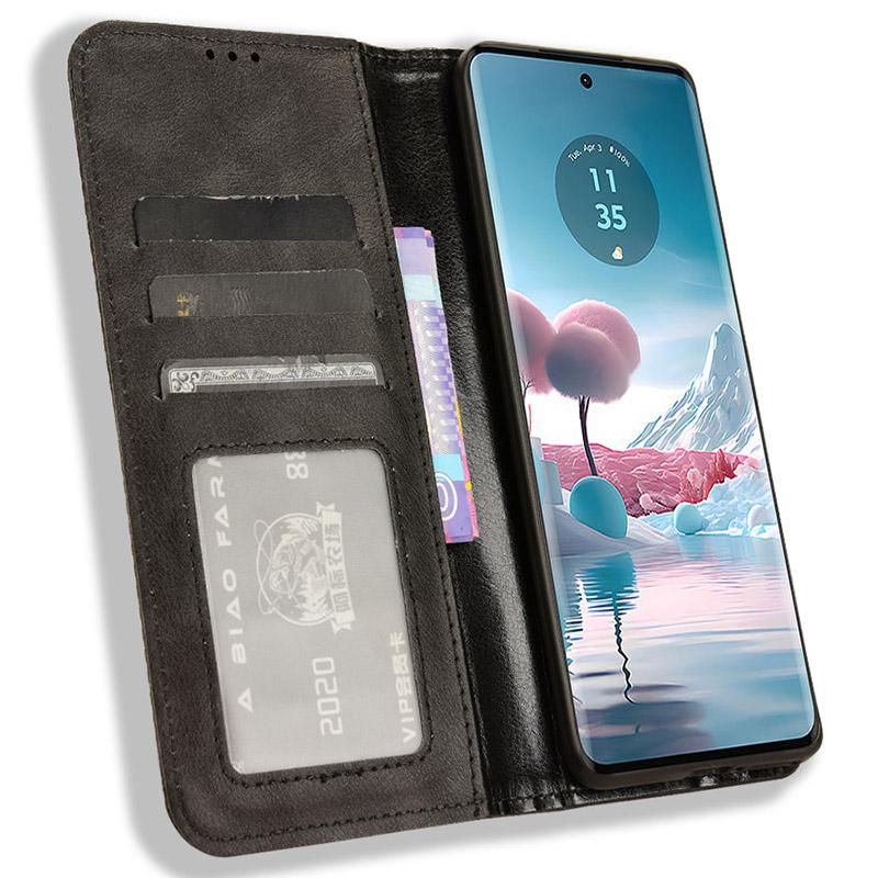 

For Motorola Edge 40 Neo 5G Case PU Leather Wallet Retro Phone Cover Red