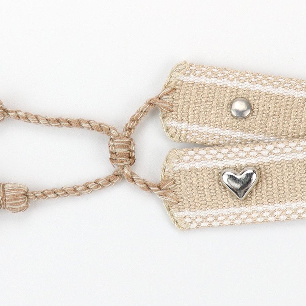 European and American Rivet Metal Heart Tassel Woven Bracelet for Women