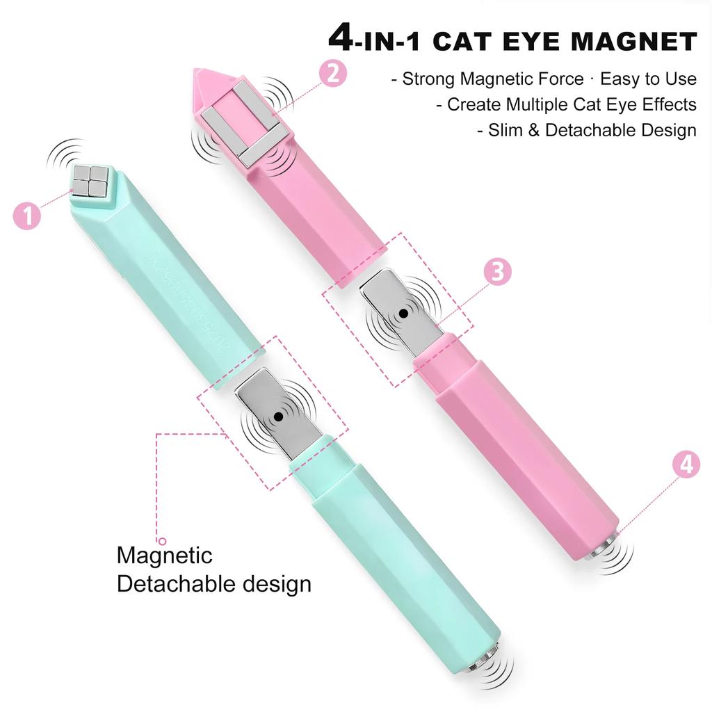 4 in 1 Nail Magnet Nail Art Tool 3D Cat Eye Gel Polish Effect Magnetic Stick Multi-Function Magnet Pen for Salon DIY Manicure