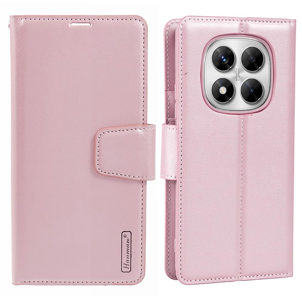 

HANMAN Mill Series for Xiaomi Redmi Note 14 Pro 4G Case Wallet Stand PU Leather Phone Cover Rose Gold