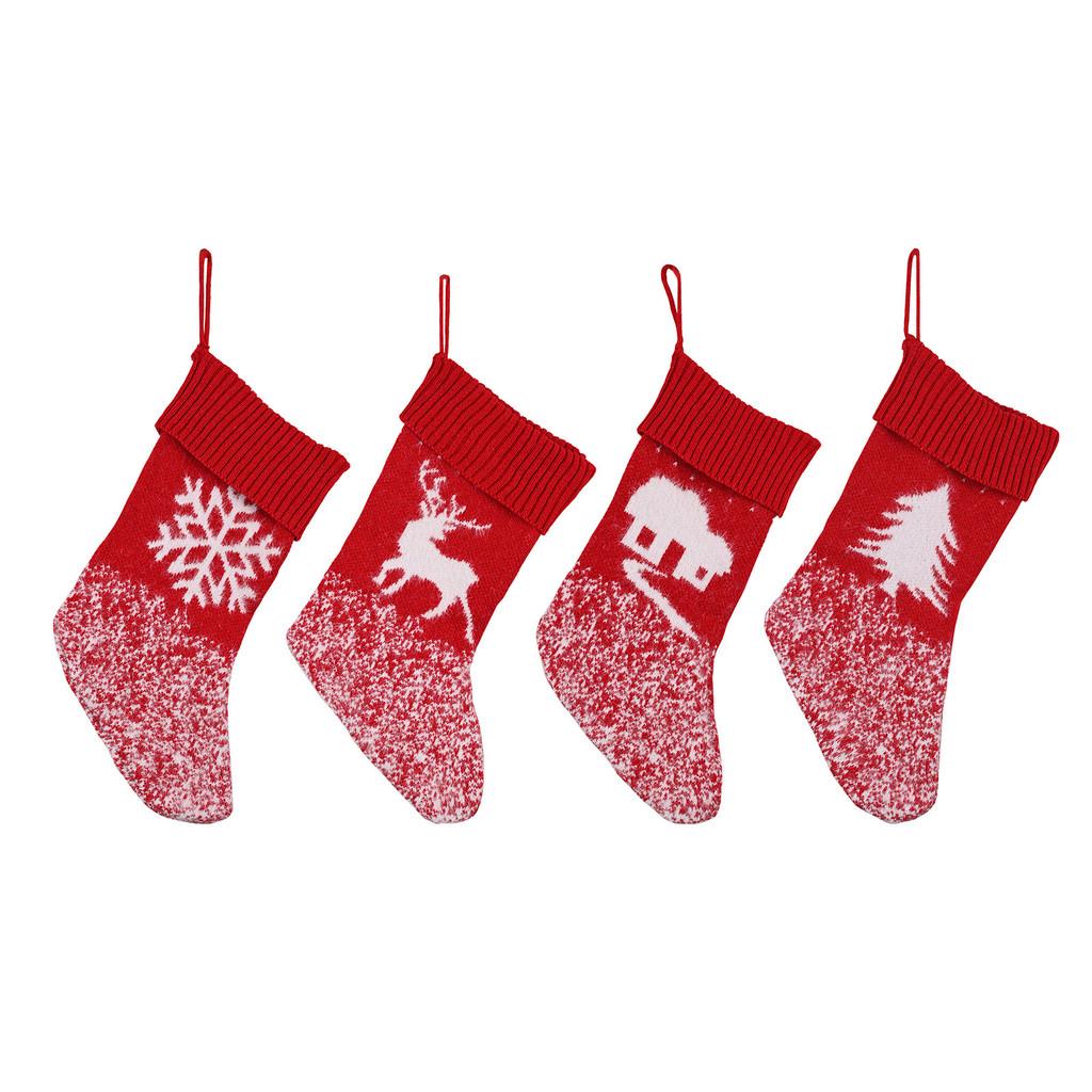 Beautiful Knitted Red Christmas Stockings With Festive Snowflakes For Gift Kids