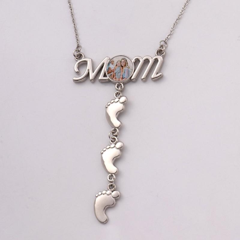 Aluminum Sheet Heat Thermal Transfer Necklace Mom Footprint Pendant Clavicle Chain Bezel Pendant Trays Choker Necklace
