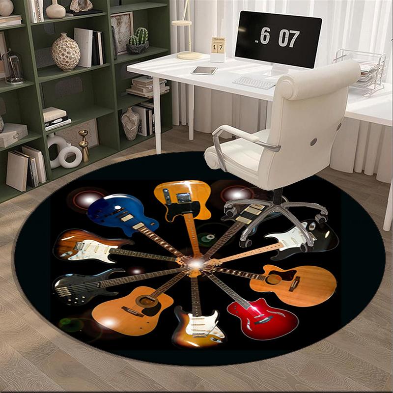 Colorful Guitar Dreams round carpet Chair cushion Round Entryway Rug, Soft Round Rugs for Living Room, Bedroom, Circle Carpet decor gifts