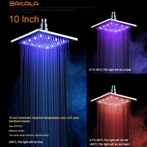 BAKALA  8 10 12 16 Inch Water Powered Rain Led Shower Head Bathroom 3 Colors Led Showerhead. Chuveiro Led