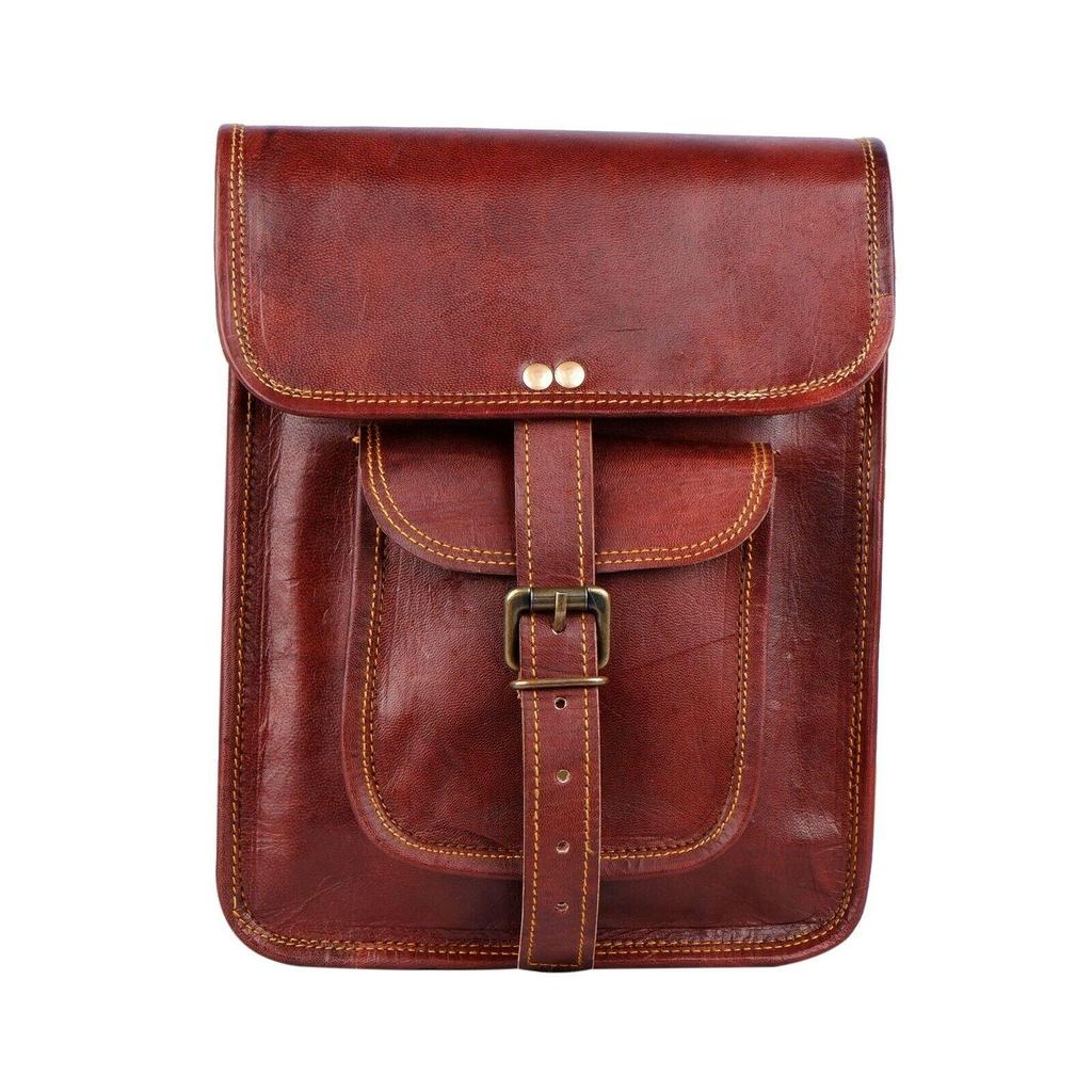 Real Goat Men's Leather iPad Bag | Vintage Leather Brown Travel Messenger Bag