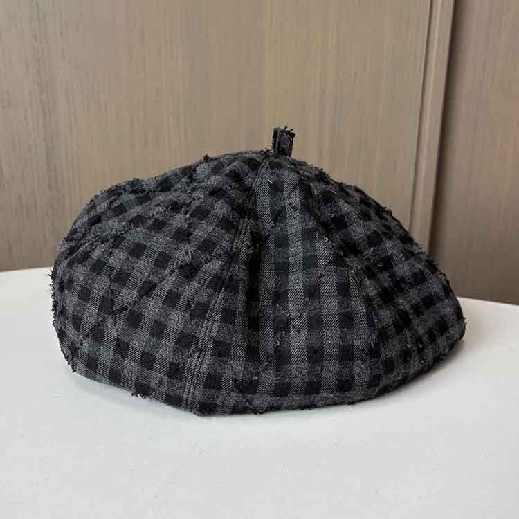 Retro Literary And Artistic Plaid Beret Women'S Versatile Face Small Octagonal Hat Temperament Painter Hat Pumpkin Hat