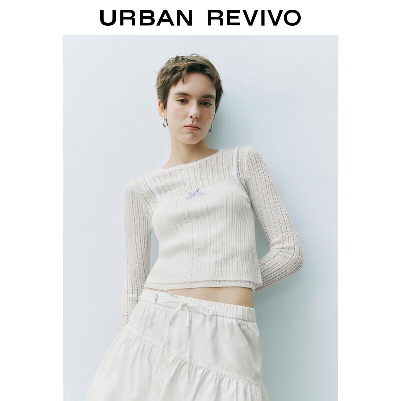 UR Women's Ballet Style Faux Two-Piece Hollow Knit Top