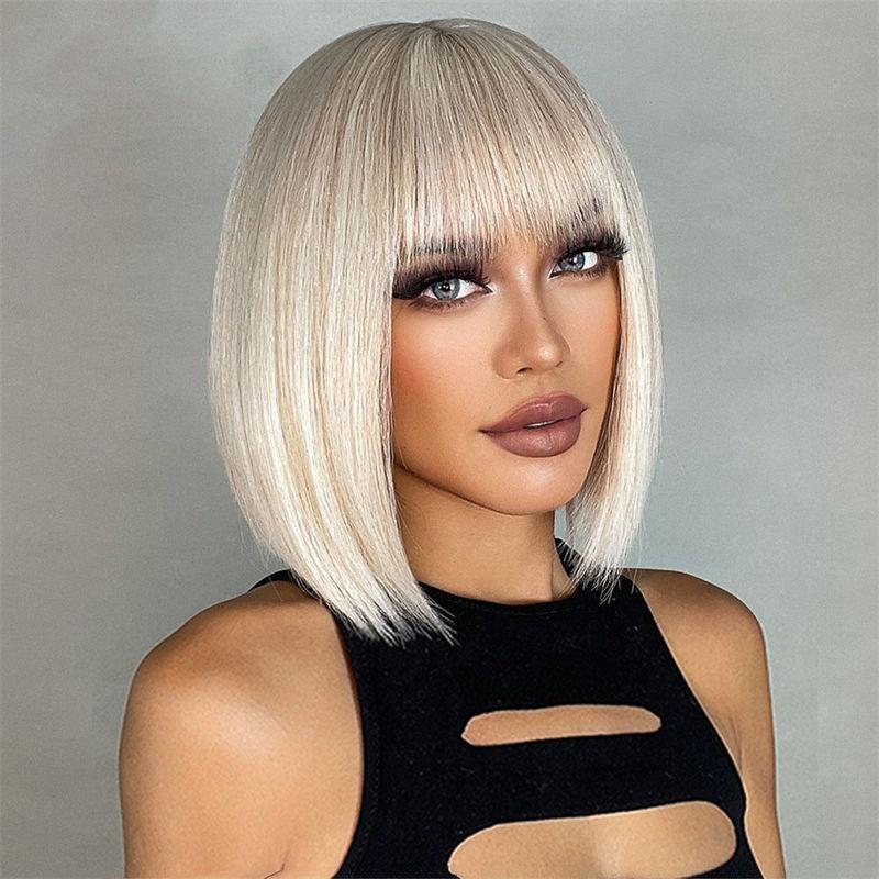 Female Straight Bangs Full-Head Wig Female Straight Bangs Wig Short Straight Hair