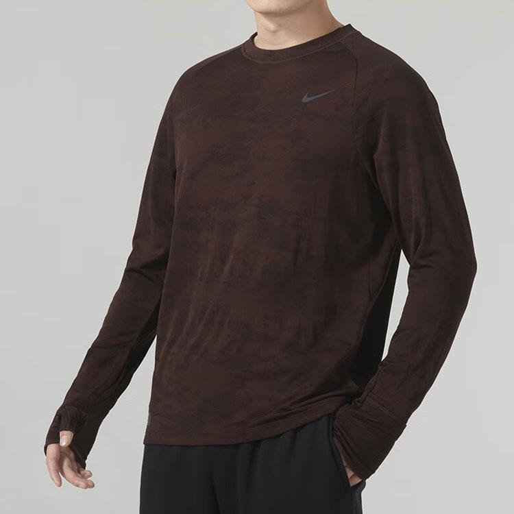 Nike Logo Reflective Design Gradient Ribbed Crew Neck Long Sleeve T-Shirt Men Tops Dark-Brown FB8539-227