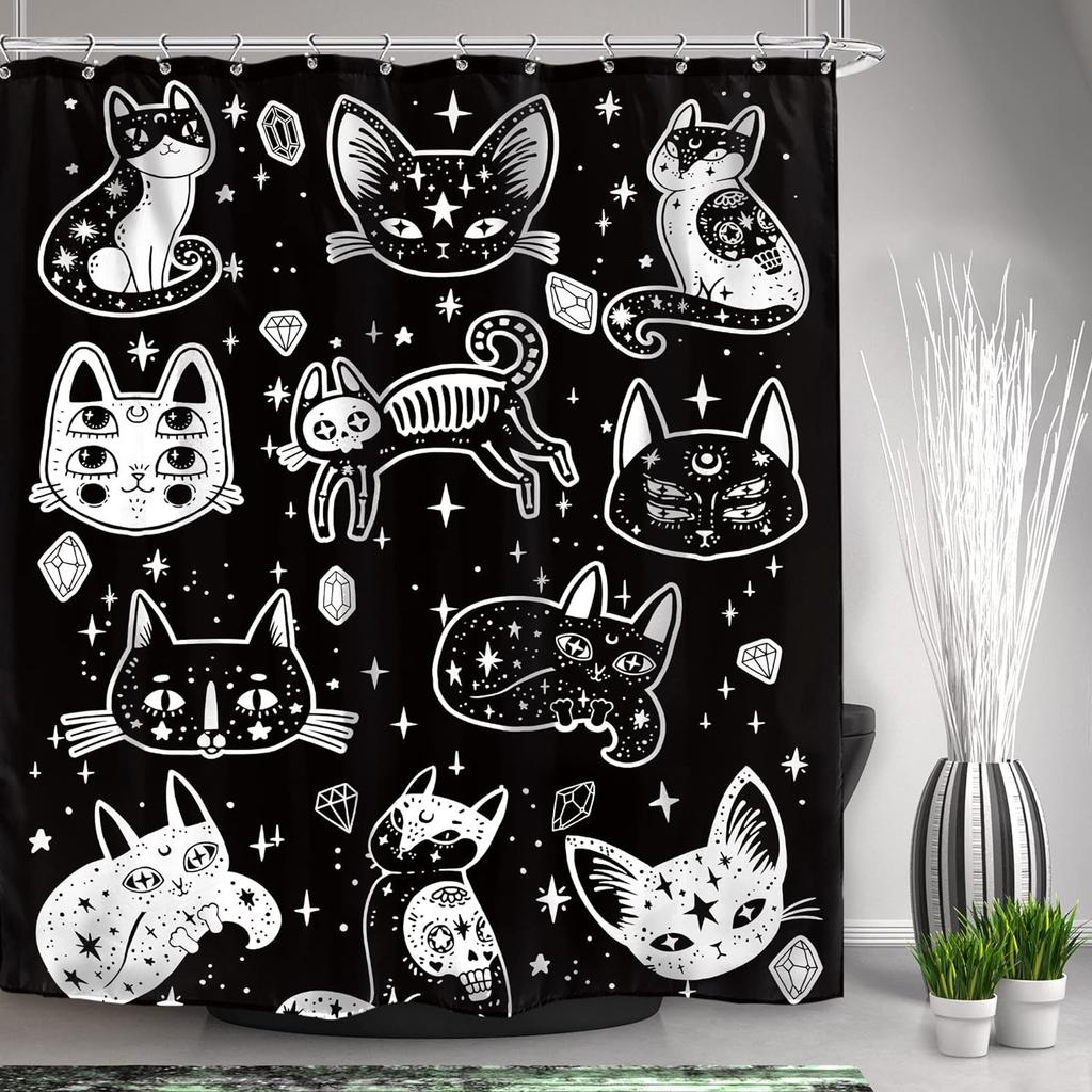 Halloween Skull Shower Curtains Crow Spooky Forest Pumpkin Castle Moon Black Bats Horror Night Bathroom Decor Fabric with Hooks