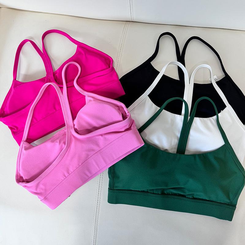 Spaghetti Strap Shockproof Sports Bra – Women's Thin, Supportive Yoga Camisole with Nude Feel