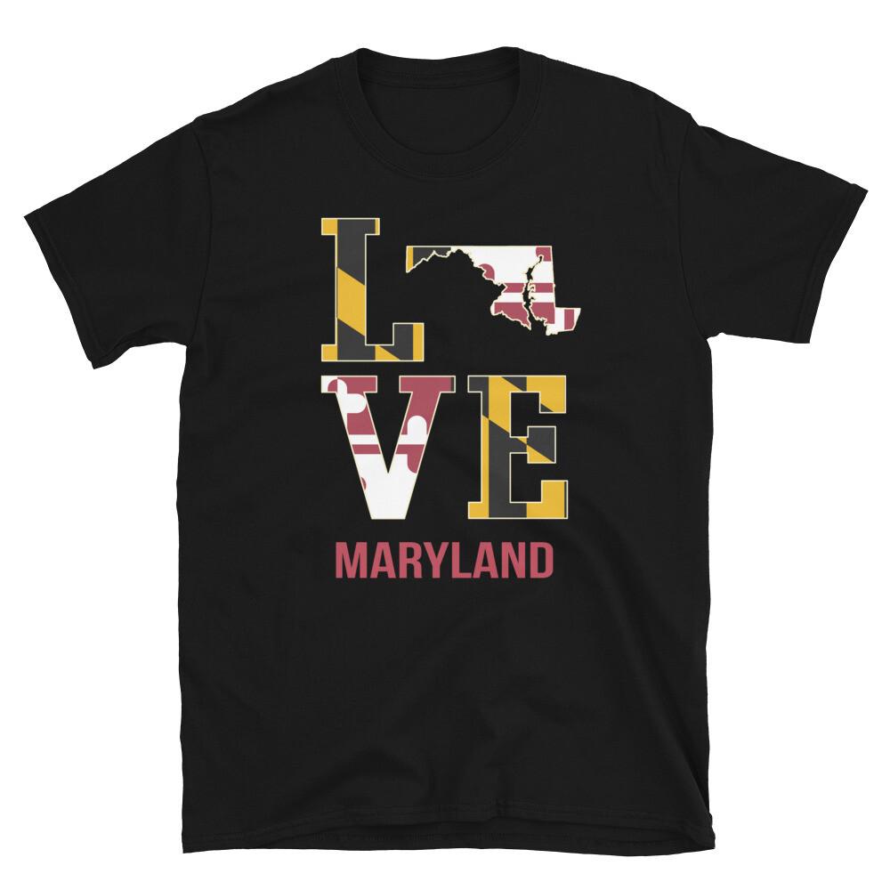 Love Maryland American Flag Gift Design Unisex T-Shirt XL