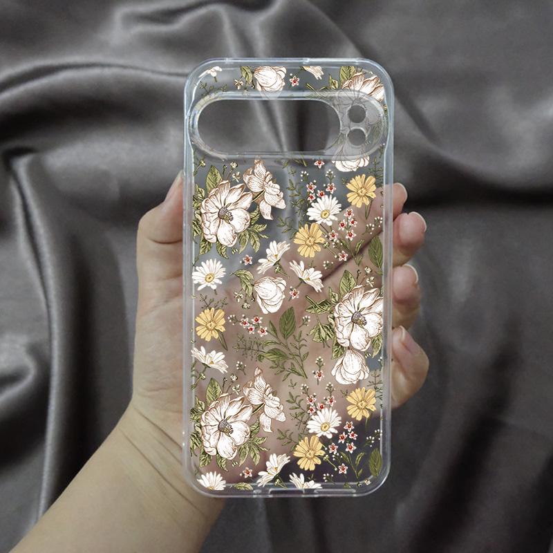 Fashion Flowers Retro Rose Phone Case for Google Pixel 9 Pro XL 8 7 6 Pro Pixel 8A 7A 6A XL 5G Peony Vintage Soft TPU Cover