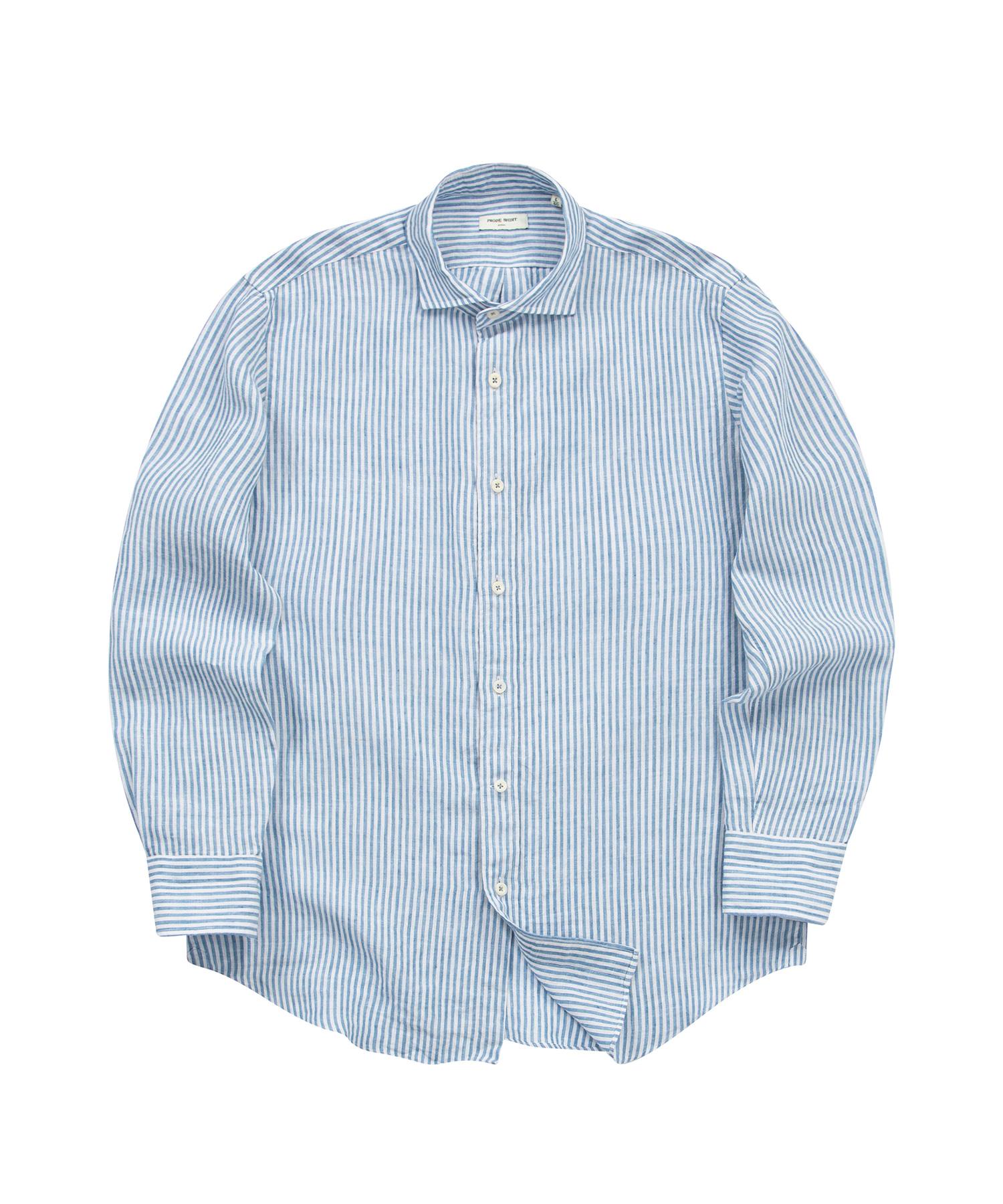 Prod Shirt [Regular] L-460 Vintage Linen Striped Shirt (Blue) Blue/L(50)