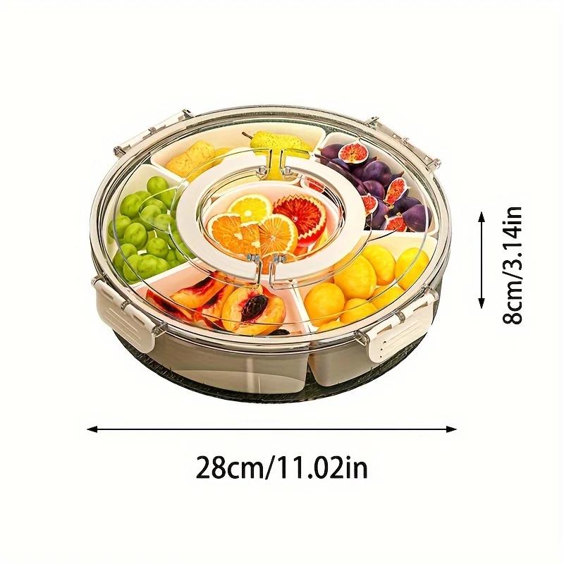 

Вращающийся органайзер для закусок, переносной органайзер для закусок, разделенный поднос для сервировки с крышкой, прозрачная коробка для закусок, контейнер для фруктов и конфет 1-tier