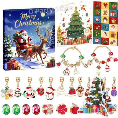 Children Christmas Crystal Bracelet Advent Calendar Gift Snowflake Santa Claus 24Day Countdown Calendar Box Decor Gift