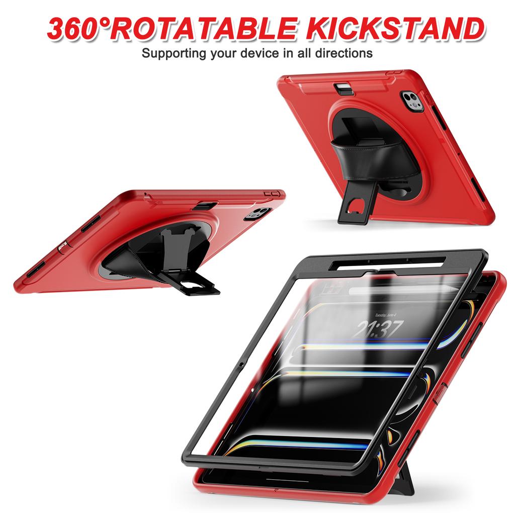 Hybrid Stand Cover for IPad Pro 13 2024 M4 Model A2926 A2925 A3007 360 Rotating Tablet Case PC-TPU with Hand Shoulder Shockproof
