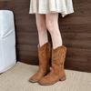 Fashion retro hollow embroidered western cowboy boots women's 2025 summer new versatile outer wear thick heel knight boots