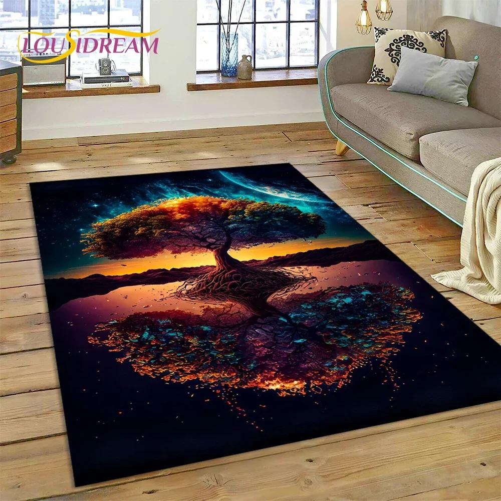 Nordic Mythology Yggdrasil Nature Tree of Life Carpet Rug for Home Living Room Bedroom Sofa Doormat Decor,kid Non-slip Floor Mat