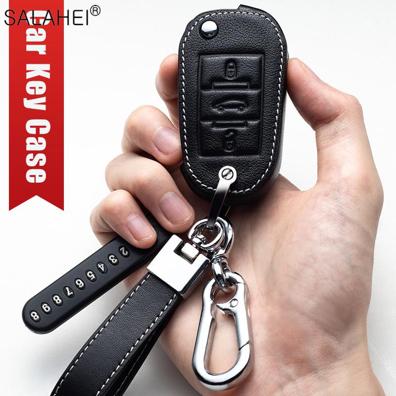 AALY1 New Leather Car Key Case Remote Cover For Peugeot 208 308 T9 508 2008 For Citroen C4 For Opel Corsa Crossland X Auto Accessories