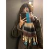 Rainbow Cake Color Pulling Warm Women's Soft Waxy Stripes Cold-proof Long Dopamine Fringed Hairball Scarf