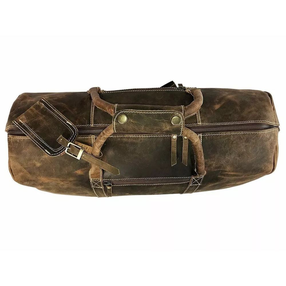 Men duffel Buffalo Vintage Handmade Leather Overnight Duffel Bag - Natural Brown