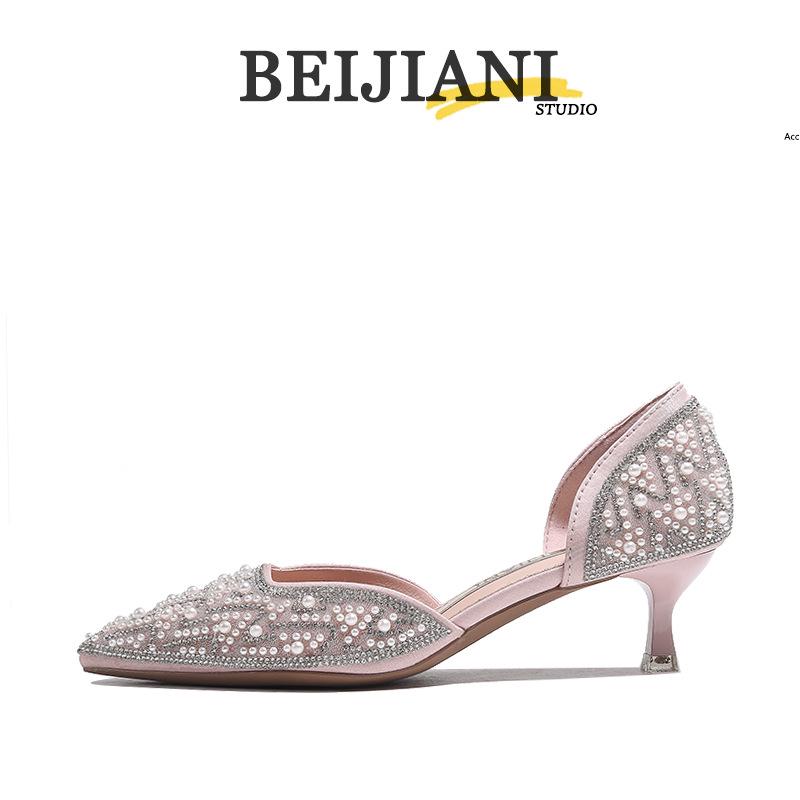 

BEIJIANI 3128-16 French Crystal Rhinestone Pearl Wedding & Bridesmaid High Heels, Pointed Toe Shoes 34 світло-рожевий колір