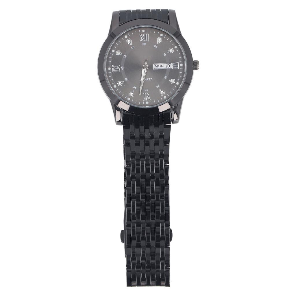 Quartz Wrist Watch for Men Luminous Hands Fashion Rhinestones Men Chronograph Analog Watch Black